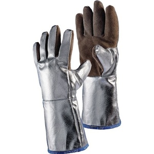 Gants de protection 5 doigts résistants à la chaleur, taille 10, marron/argent, en cuir croûte et tissu aramide, EN 388 EN 407, équipement de protection individuelle (EPI) pour le jardinage - Product Image 1