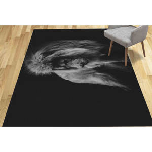 Tapis imprimé avec portrait de lion africain - Tapis d'intérieur épais, grand, noir, tapis doux non tissé - Product Image 3