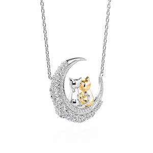 จีลูเลีย ลูน่า แอสตร้า สร้อยคอเพชรสองสีรูปแมวและมุกพระจันทร์ - Product Image 3