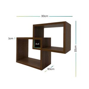 Set di 2 ripiani rettangolari in legno di design 30x9.5x22 cm da parete per la casa in noce scura e scaffali con incastro giunti - Product Image 2