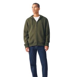 Sweat-shirt à capuche unisexe en molleton de coton vert olive, fermeture éclair intégrale, sweat-shirt à capuche décontracté d'hiver, streetwear, vente en gros, usine - Product Image 3