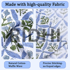 Ridhi Light Steel Blue Floral Waffle Cotton Dish Cloth <b>Hand</b> Block Printed Quick-Dry Eco-Friendly Dish <b>Towel</b> Home Hotel <b>Kitchen</b> - Product Image 3