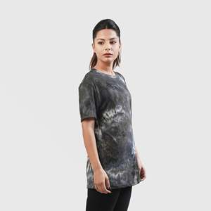 Camiseta Shibori para Mujer, Azul, Transpirable, de Nylon Tejido, Talla Única, Cuello con Lazo, Encaje Floral de Alta Calidad, Diseño de Dibujos Animados, para Verano - Product Image 4