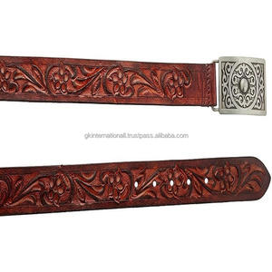 Ade in-Cinturón de herramientas de cuero occidental con acabado antiguo, hebilla floral de 3D, todos los tamaños - Product Image 1