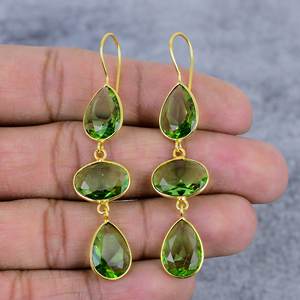 Amatista verde pera forma ovalada piedra preciosa 925 plata esterlina chapada en oro pendientes de alambre de boda de moda regalo de mujer - Product Image 2
