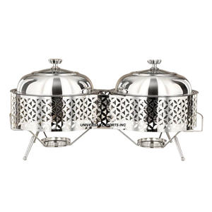 Stainless Steel Food Warmer With Two Burners <b>Mirror</b> Polished Casserole Classic Stylish Wedding Decorative Hotpot - Product Image 1