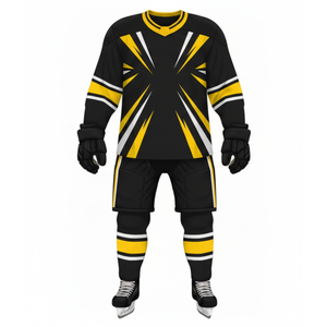 Uniforme de Hockey sobre Hielo Profesional Negro y Dorado, Diseña Tu Propio Logotipo, Ropa Deportiva, Jersey de Entrenamiento con Patrón de Explosión Estelar - Product Image 1