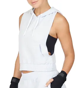 Personalizza moda traspirante palestra crop top gilet felpe con cappuccio donna fitness workout fitness felpe senza maniche 2022