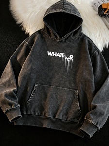 Sudadera con Capucha Vintage de Algodón 100% con Lavado Ácido, Estilo Oversize, Gruesa, para Invierno, Streetwear para Hombre, con Logo Personalizado y Letras - Product Image 1
