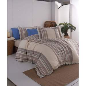 Juego de Ropa de Cama de Lujo de 6 Piezas, Rayado, Naranja, 100% Algodón, Funda Nórdica de 200x220 y Sábana Ajustable de 160x200 para Uso Doméstico - Product Image 1