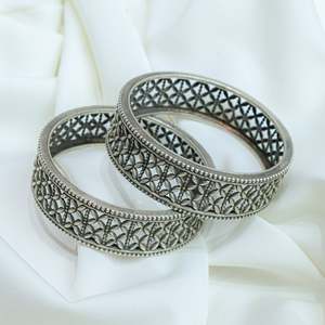 925 Silver Ditya Petal Jali Statement Bangle Single Piece Fine Silver Bangles - Product Image 4