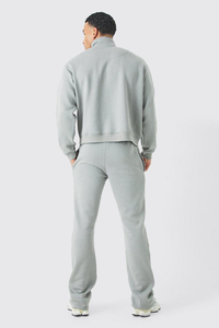 Ropa de hombre chándal lavado ácido 100% algodón logotipo personalizado pantalones acampanados y Jersey media cremallera Sudadera con capucha conjunto de 2 piezas - Product Image 6