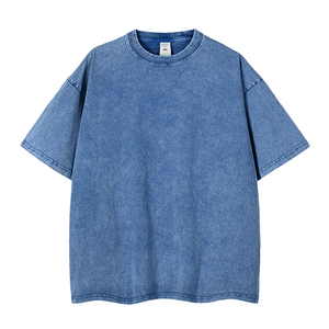 Regular Length Crew Neck Solid Color Cotton T-Shirt Men Casual Short Sleeve <b>Plain</b> Dyed Knitted Jersey Fit Acid Washed T-Shirt - Product Image 4