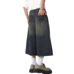 กางเกงขาสั้นผ้ายีนส์แนวสตรีทของผู้ชายกางเกงขาสั้นผ้ายีนส์100% มีซิปแบบวินเทจสำหรับผู้ชายยาวลำลอง - Product Image 2