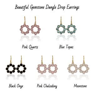 Boucles d'oreilles à crochet en quartz rose plaqué or faites à la main Style long balancent avec des boucles d'oreilles de mode de forme ronde - Product Image 2