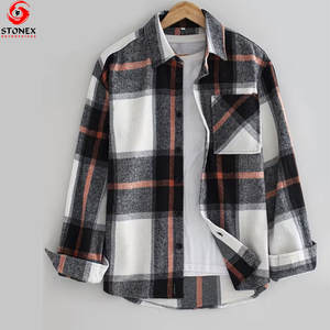 เสื้อเชิ้ตผ้าฟลานเนลพิมพ์ลายลำลองสำหรับผู้ชาย ผลิตจากเส้นใยผสมขนสัตว์และโพลีเอสเตอร์คุณภาพพรีเมียม น้ำหนักเบา ย้อมสีด้วยเส้นด้าย  แบบเรียบและแบบพิมพ์ลาย - Product Image 1