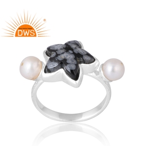 Latest Selling 925 Sterling Silver Natural Snowflake Obsidian & <b>Pearl</b> Gemstone <b>Ring</b> Custom Jewelry For Women Gift For Her - Product Image 1