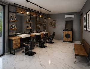 Meuble de Barbier Commercial Decorsall Modèle 85 Moderne de Luxe en Bois avec Double Miroir et Évier - Product Image 1