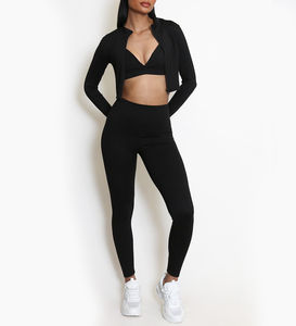 ชุดออกกำลังกายผู้หญิง 2 ชิ้น เสื้อครอปแจ็คเก็ตซิปเต็มตัว กางเกงเลกกิ้งเอวสูง ชุดโยคะสำหรับออกกำลังกาย ฟิตเนส และขายส่ง - Product Image 5