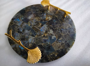 Plateau de service artisanal en agate multicolore de haute qualité, forme arrondie, avec poignée, poli, pour la maison, l'hôtel, le restaurant, décoratif - Product Image 6