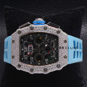 Montre-bracelet pour homme, chronographe squelette, acier inoxydable, luxe, hip-hop, bracelet en caoutchouc bleu - Product Image 6