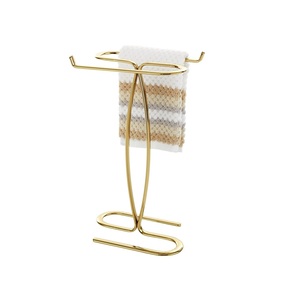 Heavy duty brass <b>towel</b> stand offering stable support for bath <b>towels</b> in luxury washroom settings - Product Image 3