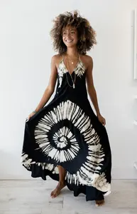 Robe de plage estivale en rayonne tie-dye pour femmes, robe maxi spaghetti de créateur, sans manches, pour les vacances et la plage - Product Image 2