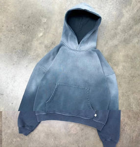 Sweat à capuche 100% coton éponge française avec logo personnalisé surdimensionné vierge vintage lavé à l'acide pull à capuche endommagé pour hommes - Product Image 1