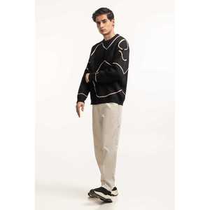 Men's Geometric Pattern Crew Neck <b>Pullover</b> <b>Sweater</b> with Logo and Print ODM Full Sleeve Knitwear for Autumn Season - Product Image 4