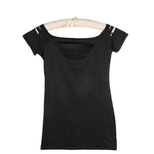 Camiseta de Verano Sexy con Cuello Redondo, Manga Abullonada, Uso Diario, Ajuste Delgado de Una Sola Capa, Largo Regular, Seda/Algodón, Patrón de Puntos con Cuentas - Product Image 3