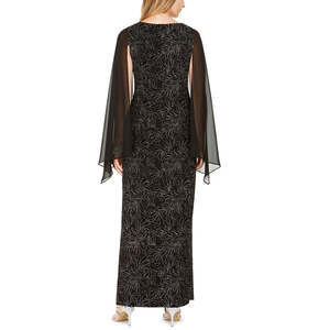 Abito da sera in chiffon floccato argentato con decorazioni, design speciale, per invitati a matrimoni, taglia XS, lunghezza al pavimento - Product Image 2