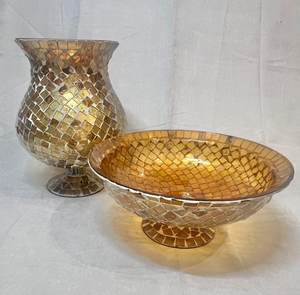 ชุดแจกันและชามแก้วโมเสคสีทองทันสมัย TCE - Product Image 5