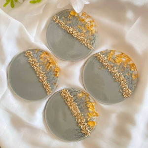 ที่รองแก้วเรซินพร้อมชิมเมอร์โลหะทำด้วยมือเสื่อสำหรับเครื่องดื่มศิลปะอีพ็อกซี่เหมาะสำหรับการตกแต่งบ้านสำนักงานที่หรูหราและเป็นของขวัญที่ทันสมัย - Product Image 5