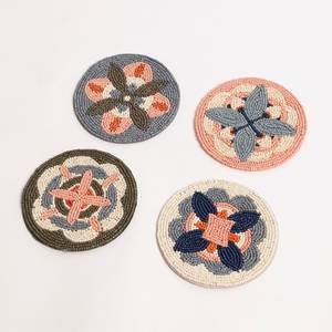 Custom Pattern Seed Beads Coaster With Fine Beadwork Art Stylish Handmade Embroidered Coaster With Seed Bead Detail - Product Image 1