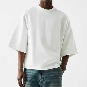 2025 <b>Men's</b> Half Sleeves High Quality 100% Cotton Boxy Streetwear Tshirt Heavyweight 300gsm Cropped <b>White</b> Oversized Plain <b>T</b> <b>Shirt</b> - Product Image 6