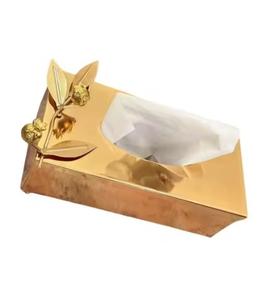 Boîte à mouchoirs en forme de rectangle de luxe faite à la main fleur attachée en métal avec support fini or Logo personnalisable pour revendeur - Product Image 6