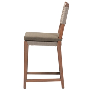 Tabouret de bar traditionnel en bois massif avec dossier en corde tressée et siège rembourré pour la maison, la salle à manger, le café et l'usage commercial - Product Image 3