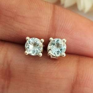 ต่างหูอะความารีน ชุบทอง เงินแท้ สไตล์วินเทจ เครื่องประดับประจำเดือนเกิด ของขวัญสุดหรูสำหรับผู้หญิงและเด็กผู้หญิง แฟชั่น - Product Image 6