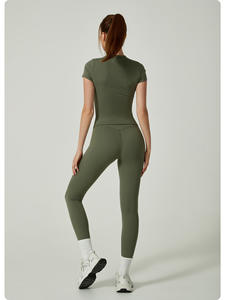 Custom Wholesale <b>Women</b> High Support Seamless Yoga Set Breathable Solid Gym Tank Top High Waist <b>Leggings</b> 2 Piece Fitness Set - Product Image 5