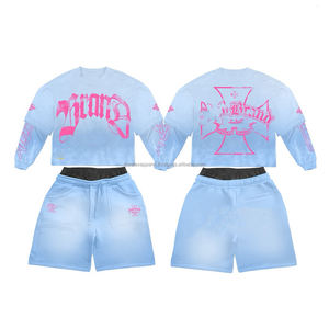 Camiseta de Verano para Hombre, Personalizada con Serigrafía, Hombros Caídos, Corte Holgado, Color Gris Desgastado, Estilo Vintage, 100% Algodón, con Pantalones Cortos - Product Image 1