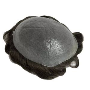 แฮร์พีซผมมนุษย์แบบเรมมี่วิกผมสำหรับผู้ชายราคาถูกวิกผมสำหรับผู้ชายผมปลอมผิวบางแบบอินเดียไม่มีสารเคมีเคลือบ PU คุณภาพสูง - Product Image 1