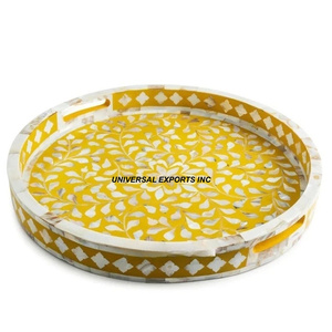 Plateau de service en bois rond élégant fait à la main plateau de chocolat en nacre de luxe recyclable et décoratif nouveauté - Product Image 2