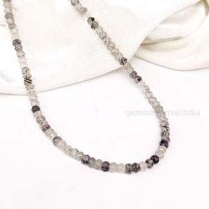 Collier de perles facettées en quartz rutile noir avec fermoir en argent sterling 925, perles de pierres précieuses faites à la main, bijoux fantaisie en gros - Product Image 4