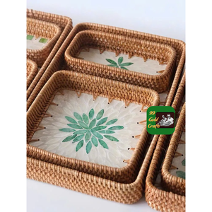 BANDEJA DE RATÁN DE BAMBÚ TEJIDO A MANO BANDEJA DECORATIVA DE MATERIAL ECO PARA SERVIR Aperitivos DE CAFÉ Y EXPOSITOR DE MESA - Product Image 1