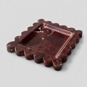 Bandeja Decorativa de Mármol Rojo Festoneado de Lujo, Hecha a Mano con Piedra Natural, Organizador para Tocador - Product Image 2