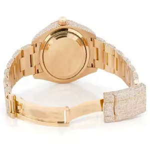 Reloj Analógico Resistente al Agua Chapado en Oro Amarillo, Estilo Hip Hop Clásico, Completamente Engastado con Diamantes Moissanite, Acero Inoxidable de Alta Calidad para Hombre - Product Image 4