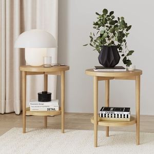 Smooth finished mango wood <b>side</b> <b>table</b> with minimalist curves ideal for compact areas and clean interior lines - Product Image 1