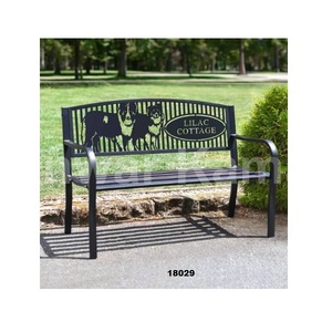 Bancos de jardín de dos plazas con diseño de perro de hierro negro y acero inoxidable, muebles de jardín decorativos para Parque y patio de césped - Product Image 1