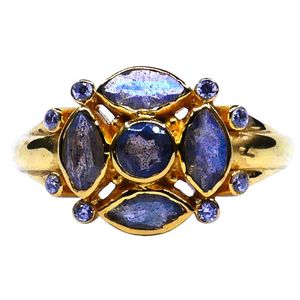 925 Sterling Silver Classic Style <b>Labradorite</b> <b>Ring</b> Gold Plated for Weddings - Product Image 2