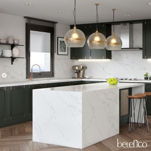 Crux Calacatta 2cm 3cm Polished Edge Quartz Slab Modern Design Kitchen Countertop for <b>Bedroom</b> and <b>Vanity</b> Top Application - Product Image 2